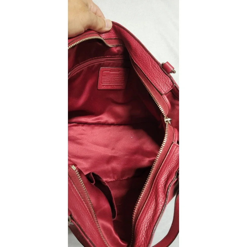 Red Pebble Grain Leather Dual Handle Coach Handbag W Zipper Closure J1321 F23284